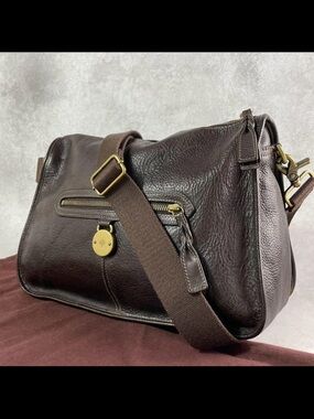 Mulberry Dark Brown Leather Messenger Bag with Brass Hardware